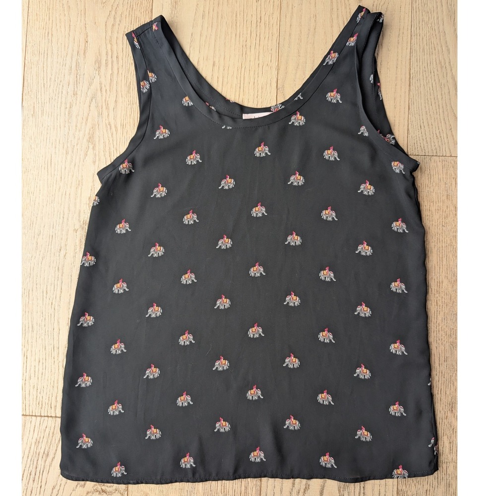 Philosophy Republic Clothing Black Elephant Print Tank Top Sheer Size Small